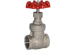 Megairon 1" Heavy Duty Gate Valve with Red Handle,Inline,NPT Female,Stainless Steel SS316 CF8M