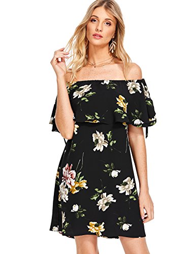 Milumia Women's Off Shoulder Ruffles Shift Loose Mini Dress Large Multicolor-1