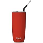 S'well Stainless Steel Tumbler with Straw and Slide-Open Lid, 24oz, Poppy Red, Triple Layered Vacuum Insulated Containers Keeps Drinks Cold for 18 Hours and Hot for 5, BPA Free