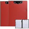 FRETONBA Clipboard Folder, 2 Pcs A4 Foldable Clipboard with Horizontal and Vertical Double Metal Clips, 360 Degree Foldable Binder Clipboards with Pen Holder, File Cover Work Folder Clipboards, Red
