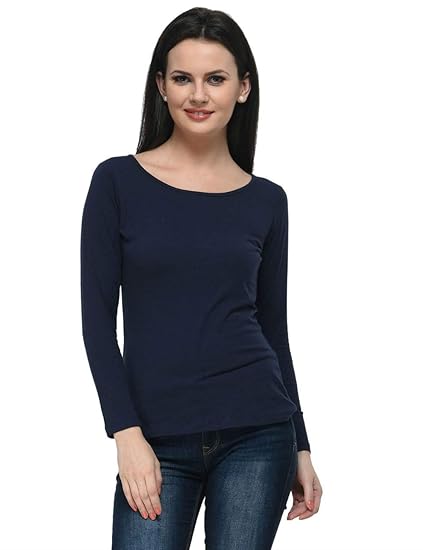 Womens's Cotton Spandex Top(Navy, XS-4XL)