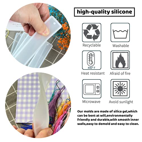 MUXGOA 9 Pcs Resin Bookmark Molds,DIY Bookmarks with 27 Pcs Handmade Silk Bookmark Tassels for Key Chain DIY Art Craft