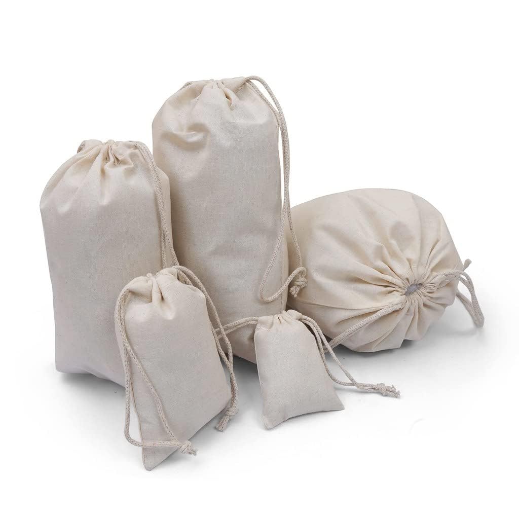 Cotton Double Drawstring Muslin Bag. 100% Organic Cotton. Pack of 100 (2 x 3 inches)