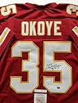 Autographed/Signed Christian Okoye Kansas City Chiefs Red Football Jersey JSA COA