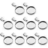 EXCEART 20pcs Trays Pendants Stainless Steel Round Cabochons Settings Bezels Base Blanks Charms Kit for Photo Necklace Bracelet Jewelry Making (Silver 12mm)