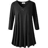 LARACE Plus Size Tunic Women's 3/4 Sleeve Tops And Blouses V Neck Shirts Loose Basic Tee