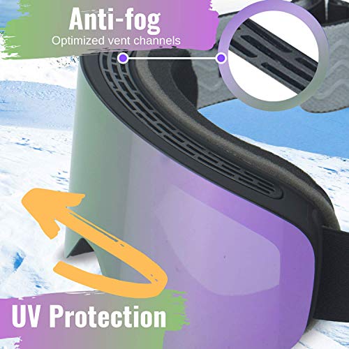 devembr OTG Ski Goggles PRO, Snowboard Goggles Anti-Fog, Magnet Interchangeable Lens, UV Protection, Helmet Compatible for Men & Women, Snow Goggles with Hard Case, Skiing Snowmobile Skating, VLT 16%