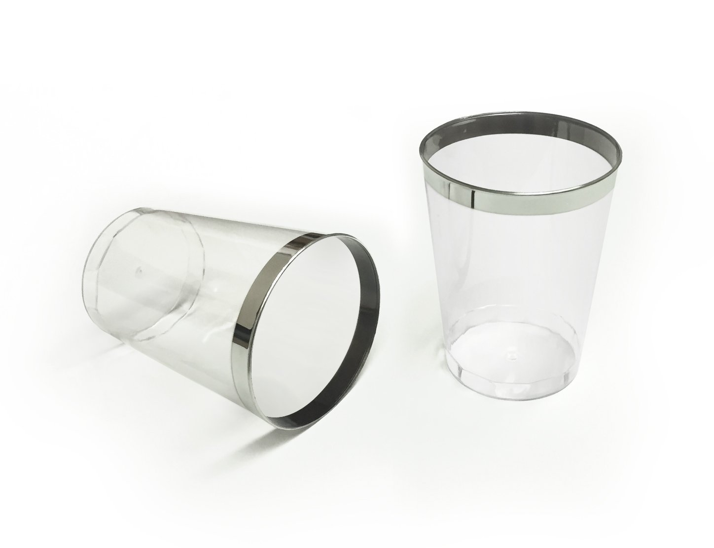 OCCASIONS Wedding Disposable Plastic Tumbler Cups (Silver Rimmed, 10 oz