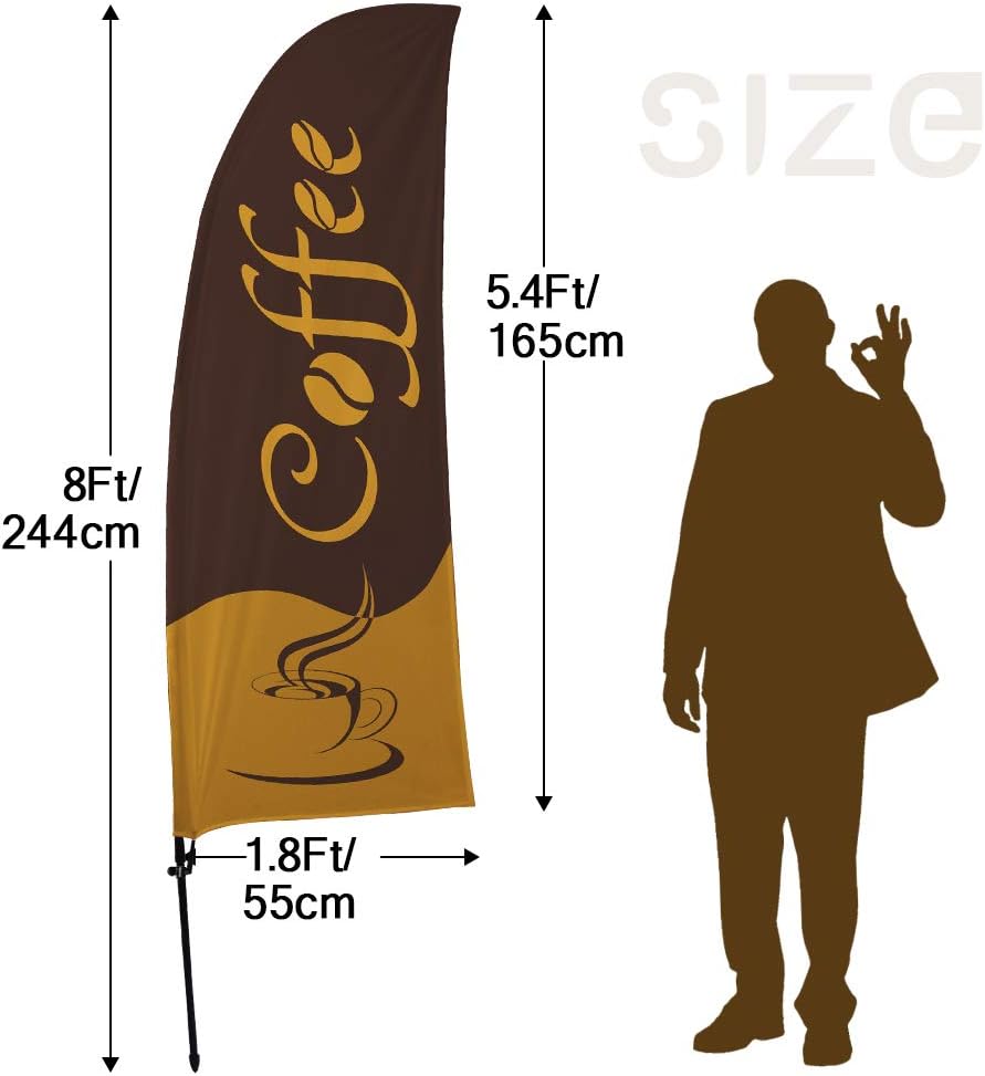 QSUM Coffee Feather Flag,8FT Coffee Advertising Swooper Flag with Pole Kit, Ground Spike, Coffee Signs for Businesses and Storefronts - Image 3