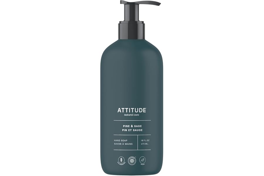 ATTITUDE Liquid Hand Soap, EWG Verified, Plant and Mineral-Based, Vegan Personal Care Products, Pine & Sage, 16 Fl Oz