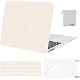 MOSISO Compatible with MacBook Air 13 inch Case M1 Chip 2021-2018 Release A2337 A2179 A1932, Plastic Hard Shell&Keyboard Cover&Screen Film&Storage Bag for MacBook Air 13.3 inch Case, Beige