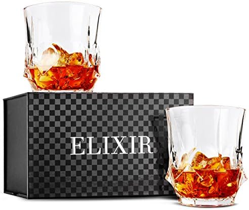 	Storm Whiskey Glasses, Double Old Fashioned Rocks Glass - Set of 2 with Heavy Base, Lead-Free Crystal Clarity Fits Large Ice Cube - Barware Gift for Men - For Scotch Liquor, Irish Whisky, Bourbon