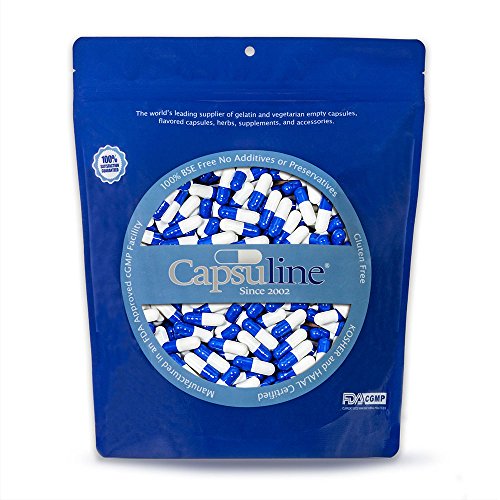 Capsuline Colored Gelatin Empty Capsules Size 1 Blue/White 1000 Count