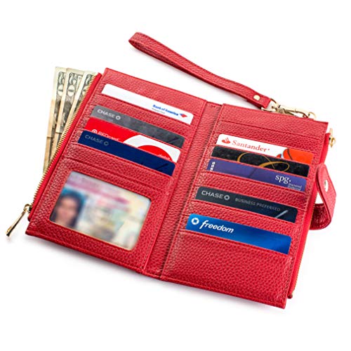 Womenâ€™s Luxury RFID Blocking Bifold Wallet | Slim Multi Card Case Purse With Zipper Pocket (Red)