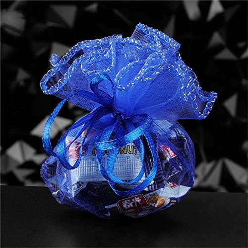 XLPD 50Pcs Colorful Wedding Favors and Gifts Round Organza Bag Jewelry Pouches Gauze Element Sweet Bag Wedding Decoration 5Z Royal Blue