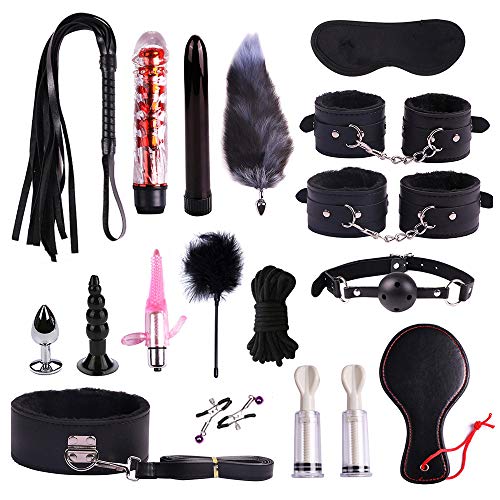 happinesssale Binding Suit Plush Black Yoga Long Leather 17Pcs/Set Warm Winter Gear Sēx Kit Hāndcuff Whip Blindfold SM Cosplay Queen Rëštrâîňtš for Partner Fun Toy Passionate Moment