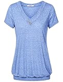 Tunic tops plus size,Jazzco Women's Knitting V Neck Comfy Short Sleeve T-Shirt Ruched Buttons Casual Top (Blue,X-Large)