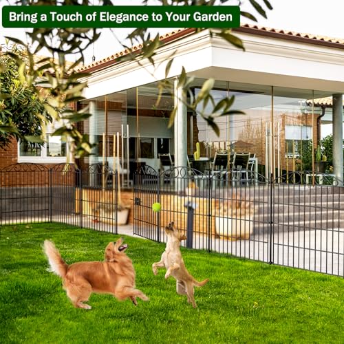 Garden Fence 12 Panel with Gate - 76.2cm H x 7 m L, No Dig Rustproof Metal Tall Animal Barrier for Dogs Rabbits, Decorative Outdoor Border for Yard, Patio, and Flower Beds