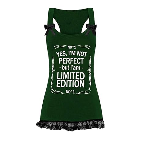 BESSKY Frauen Sexy Sleeveless Letters Print Lace Patchwork Cotton Tank Top Sexy Ärmellos Ich Bin Nicht Perfect But I Am Limit