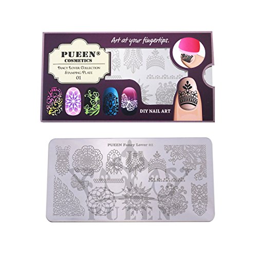 PUEEN Nail Art Stamping Plate - Fancy Lover 01 - 125x65mm Unique Nailart Polish Stamping Manicure Image Plates Accessories Kit-BH000555