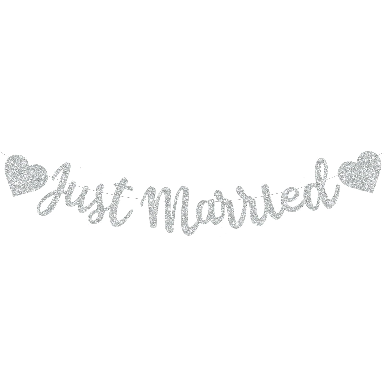 Photo 1 of BEISHIDA Silvery Just Married Banner - NO DIY, Glitter Wedding Party Banner,Just Married Signs, Bachelorette/Bridal Garland,Engagement Party Decor Supplies, Wedding Reception Party Decorations.