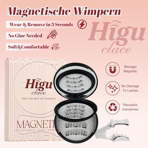 Magnetic Eyelashes, Higu clace Magnetic Eyelashes with Applicator, Natural Looking, No Eyeliner, No Glue Needed (Black AB1)