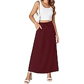 NILOUFO Womens Maxi Skirts High Waisted Adjustable Elastic Waist with Pockets Beach Flowy Casual Long Skirt