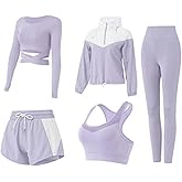 5 PCS Workout Sets for Women Yoga Running Outfit Athletic Gym Exercise Clothes Activewear Sets Tracksuit