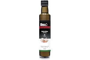 Huile d'olive à l'ail, Bouteille en verre foncé de 250ml, Olives et gourmandises