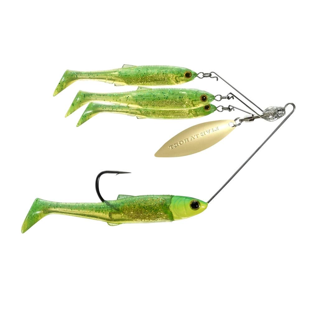 Live Target MNSR11SM856 Baitball Spinner Rig, Freshwater, Small, 1'-15' Depth, 3/8 oz Weight, Lime Chartreuse/Gold, per 1, One Size