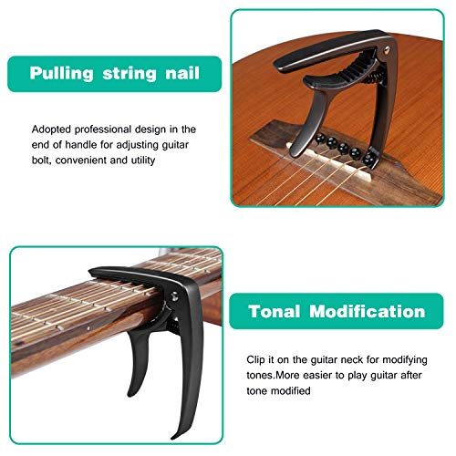 Guitar Capo, 2 Pack Universal Capo for Acoustic, Classical, Electirc Guitars and Ukulele, Banjo, Mandolin, Bass, 2-in-1 Acoustic Guitar Capo with Pulling String Nail for 6 & 12 String Instruments - Thumbnail 3