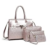 Vezela Top Handle Cross Satchel Handbags for Women - PU Leather Golden Color Designer Hand Bags for Girls - 4 Pieces Combo Set