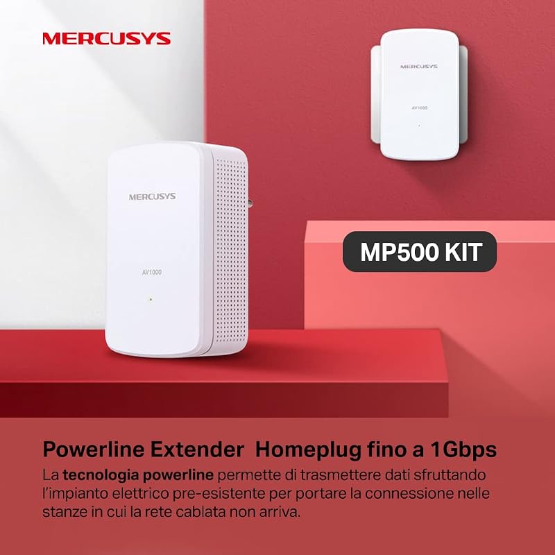 MP500 KIT Powerline AV1000Mbps HomePlug AV2 Plug & Play per Casa