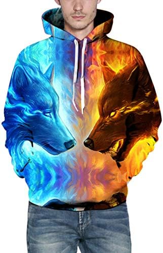 Phanping Unisex 3D Digital Printed Pullover Hoodies Long Sleeve Pocket Zip Up Hoodies