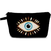 YULUENZE Bohemian Evil Eye Print Small Cosmetic Bag | Cute Padded Makeup Organizer Zipper Pouch, Bohemian Evil Eye Present for Women Friends