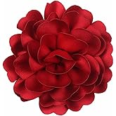 FUTIMELY Dainty Satin Fabric Rose Flower Large Brooch Pin Handmade Big Camellia Brooch Lapel Pins Wedding Party Dance Banquet Dress Suit Ceremony Clothes Accessories Jewelry Gifts for Women (Red)