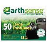 Earthsense Recycled Can Liners, 33 Gallons, Black, 50 Bags/Box (GES6TL50)