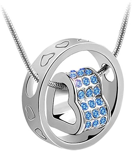 korpikusSilver Colour Metal Jewelled Crystal Hearts Engraved Ring Necklace In Organza Gift Bag (LIGHT BLUE GEMS)