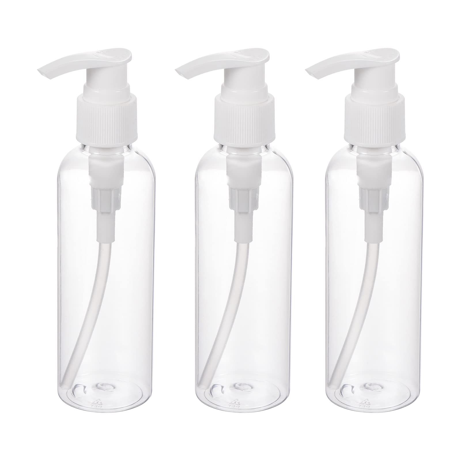 PATIKIL 150mL Airless Pump Bottles 3 Pack Portable Refillable Dispenser Containers for Travel Shampoo Lotion, Clear