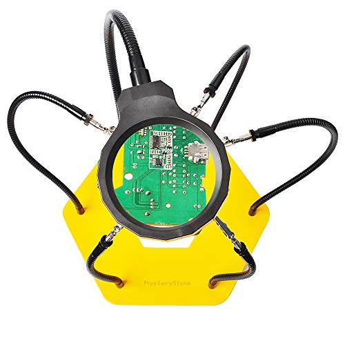 Helping Hands Soldering With LED Magnifier and USB Fan, 3 Brightness LED Third Hand Tool Station with 6 Flexible Gooseneck Arm Heavy Metal Base for DIY Craft Solder Detailed Electronics Repair Jewelry