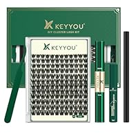 KEYYOU Lash Clusters Kit 144pcs Thick Volume D Curl Lash Clusters Lash Extension Kit with Mascara Brush Bond and Seal Lash Glue Remover Lash Applicators Lash Brush for DIY Lash Extensions (Y02 Kit)