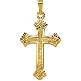JewelryWeb 14k Yellow Gold Solid Textured and Polished Irish Claddagh Celtic Trinity Knot Religious Faith Cross Pendant Necklace 24x18mm Wide Pendant for Women