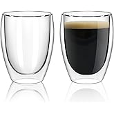 SCJHMY Glass Coffee Mugs Set of 2, Double Walled Clear Coffee Cups 12oz, Clear Latte Espresso Mugs for Milk Juice, Clear Glass Cappuccino Cup Glassware Gift for Christmas Birthday