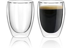 SCJHMY Glass Coffee Mugs Set of 2, Double Walled Clear Coffee Cups 12oz, Clear Latte Espresso Mugs for Milk Juice, Clear Glas