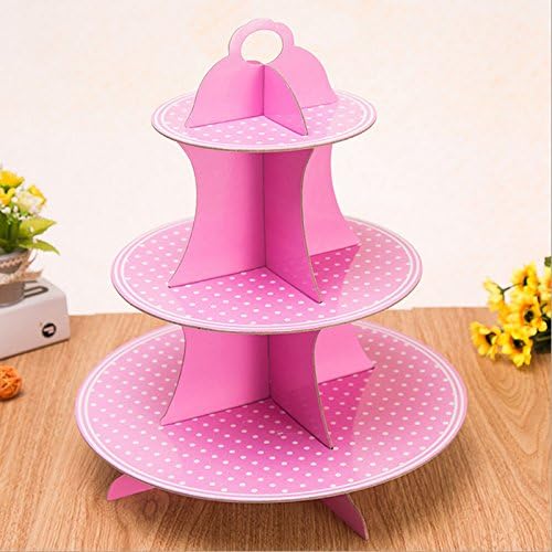 3-tier Cardboard Party Cupcake Display Stand/ Dessert Stand/ Tea Party Pastry Serving Platter/ Food Display Stand-Pink Stripe