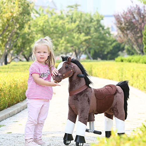 Gidygo Kids Riding on Toy Walking Rocking Horse Plush Animal Brown Pony for Children for 3-6 Years Old - Thumbnail 6