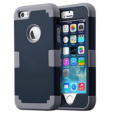 iPhone SE Cases, iPhone 5S Case, iPhone 5 Case, BENTOBEN Shockproof 3 in 1 Hybrid Hard PC Shell and Soft Silicone Anti-Scratch Combo Cover Protective Case for iPhone SE /5S /5, Navy Blue + Dark Gray