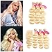 YISEA 613 Honey Blonde Bundles with Closure 12A Body Wave Human Hair Blonde Bundles with Lace Closure 100% Virgin Hair 4×4 Lace Closure and Bundles (14 16 18+12, 613#)