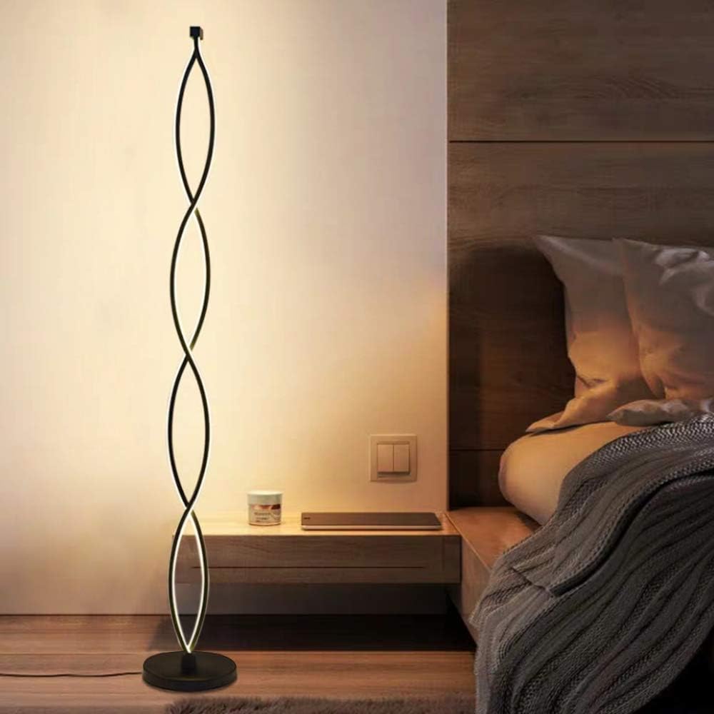 ELINKUME LED Floor Lamp Dimmable (Black) Metal Materials Silicone Lampshade Modern Indoor Unique Design Adjustable Button Switch 30W Warm White Lighting [Energy Class A+]