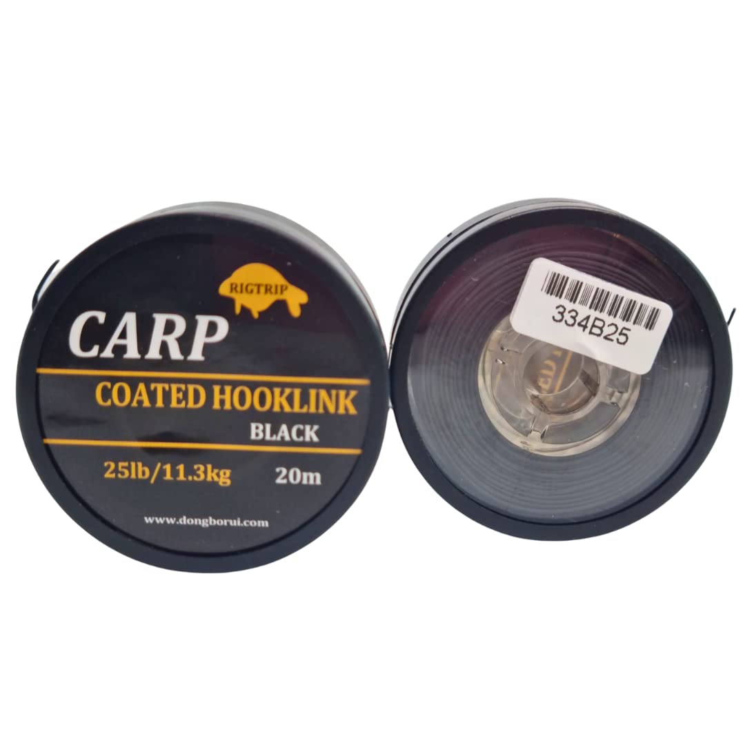 Black Coated Hooklink - 20m Spool - 25 lbs & 15 lbs Carp Fishing Terminal Tackle (25 lbs)